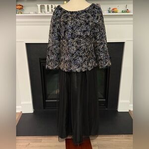 Alex Evenings Navy & Gold Embroidered Formal Gown – Size 12